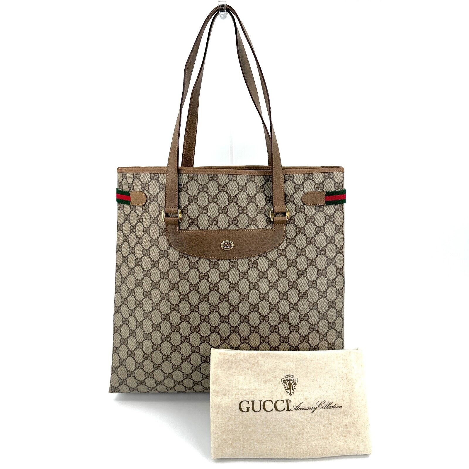 Gucci Sherry Line Shoulder Tote Bag GG PVC Leather Brown