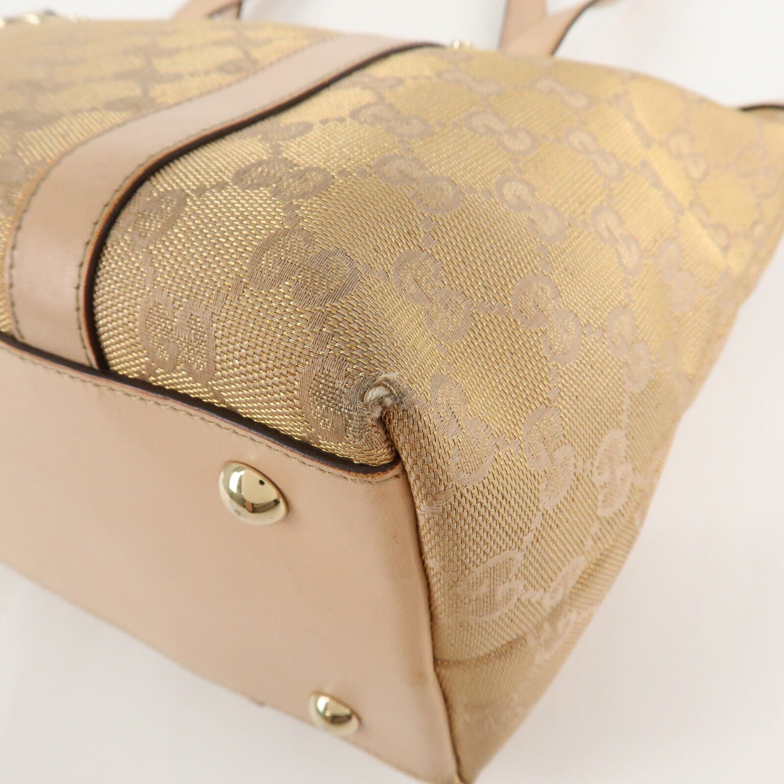 Gucci Abbey Line GG Canvas Leather Tote Bag - Pink White