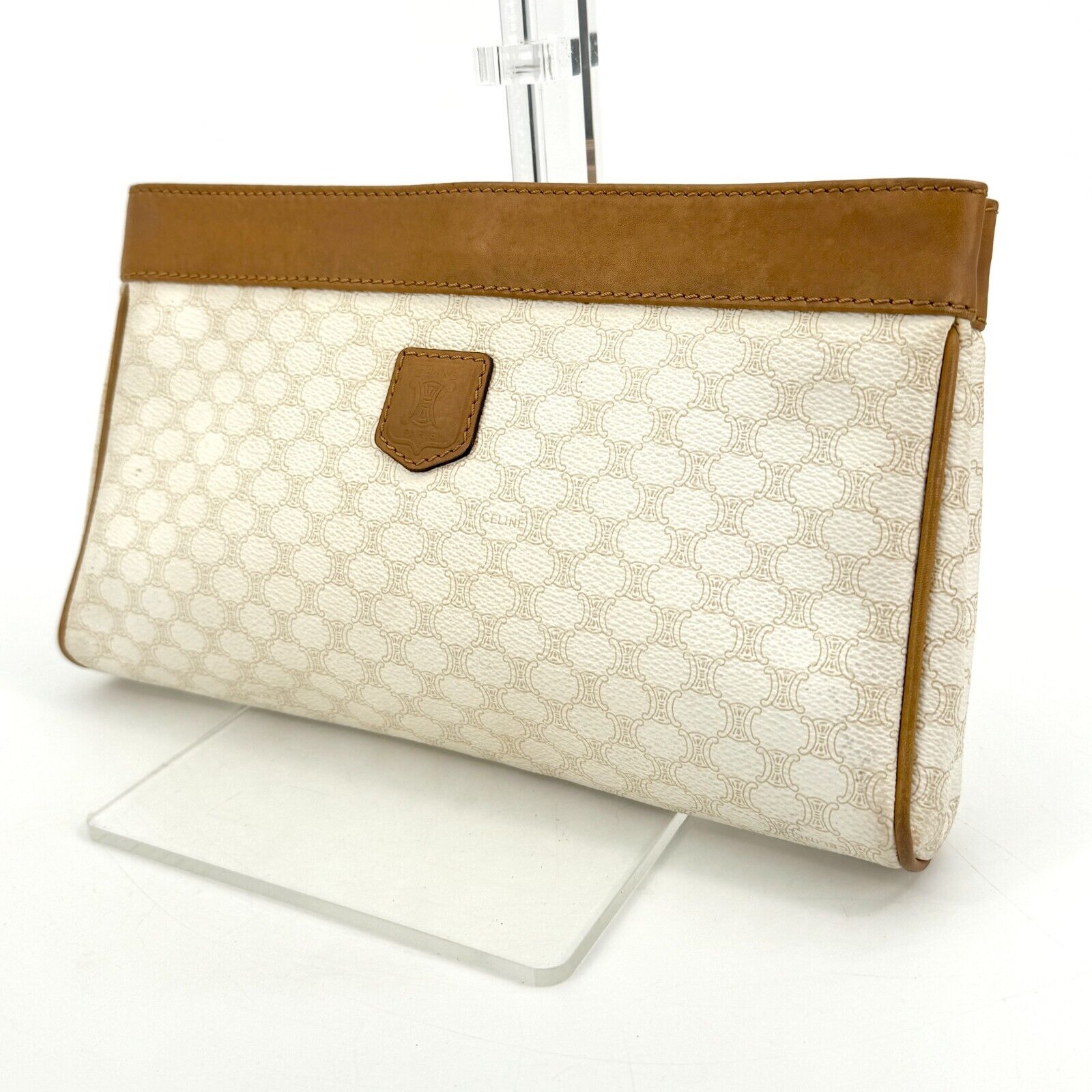 Celine Vintage Clutch Macadam PVC Ivory Leather