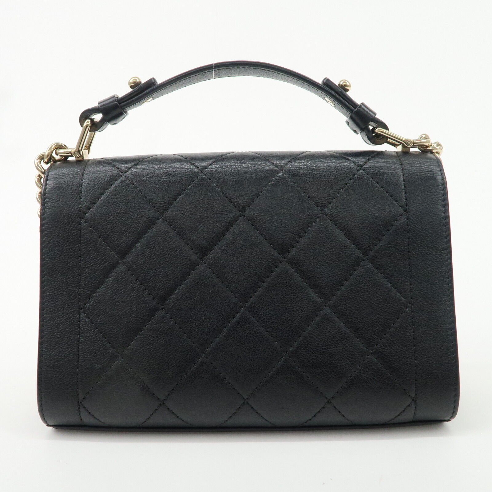 Chanel Logo Leather 2WAY Shoulder Bag Black & Gold Hardware