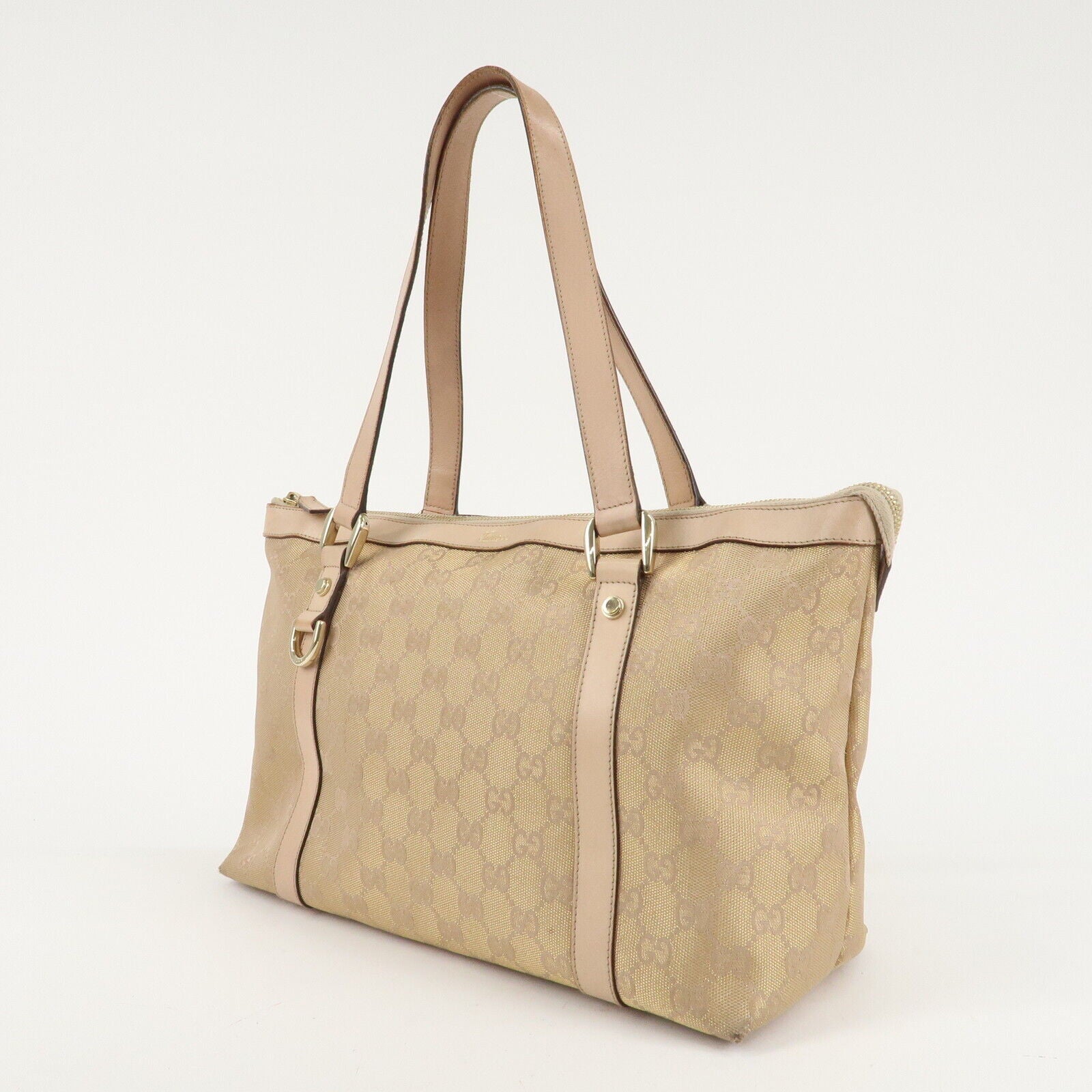 Gucci Abbey Line GG Canvas Leather Tote Bag - Pink White