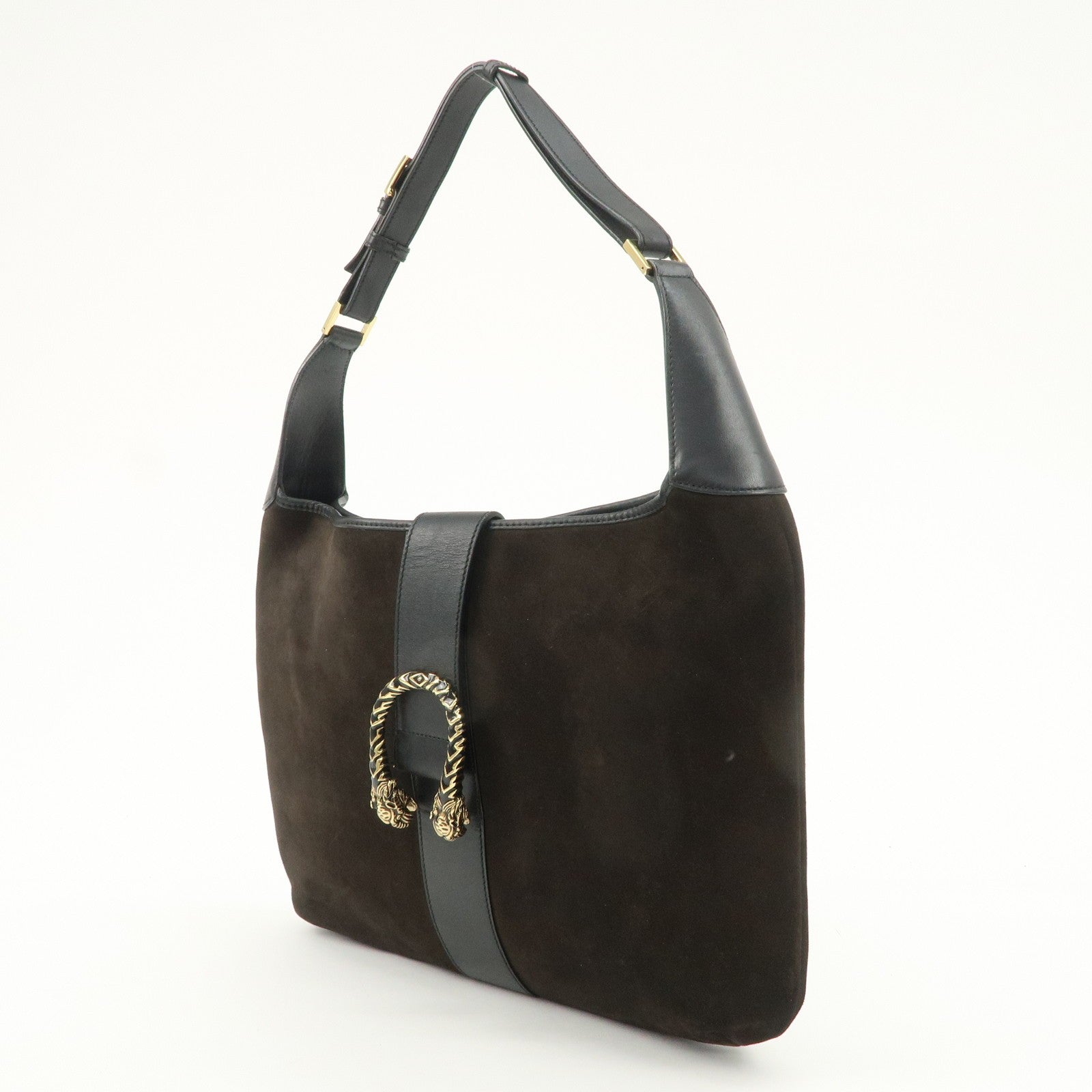 Gucci Duonissos Suede Leather Shoulder Bag - Dark Brown