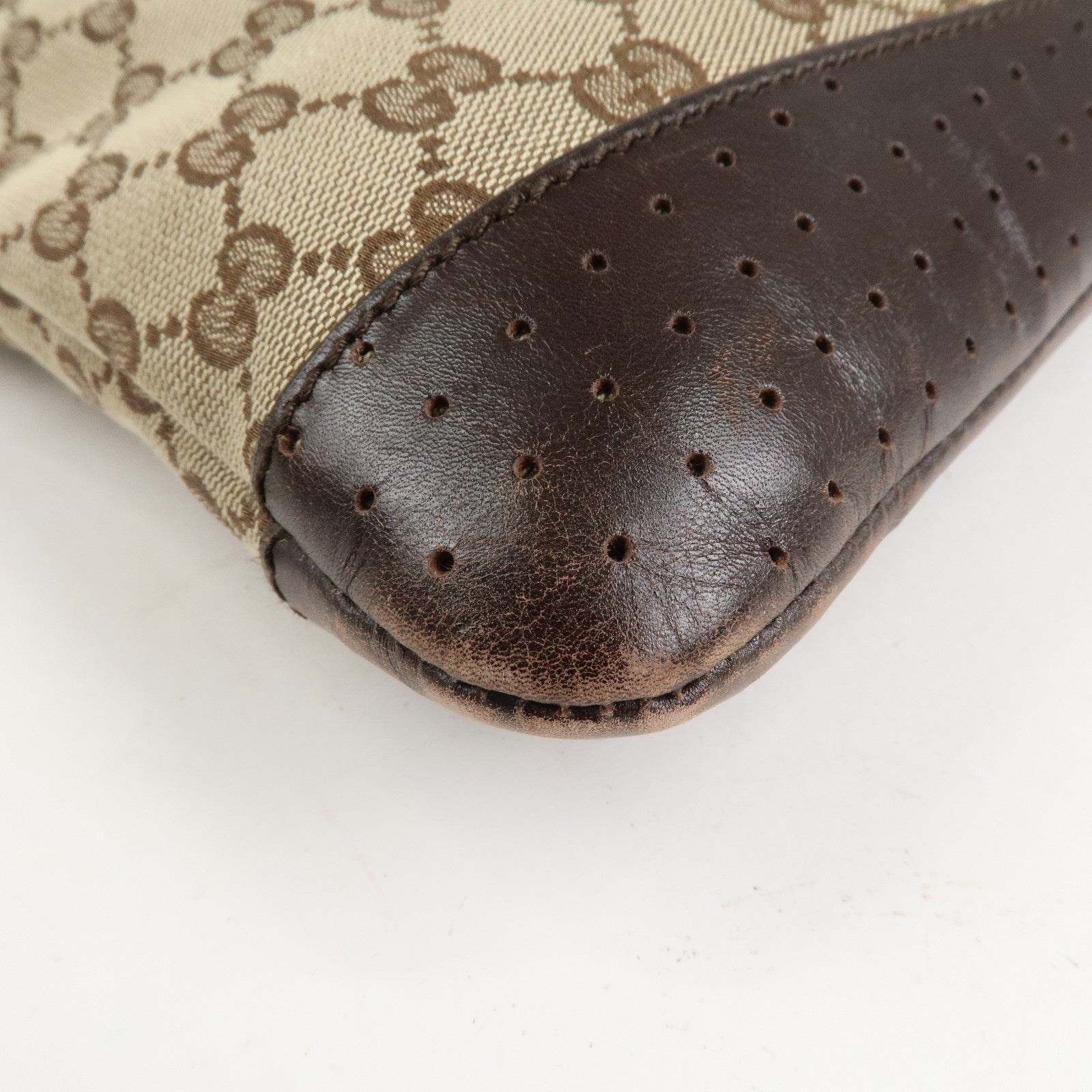 Gucci GG Canvas Leather Shoulder Bag Crossbody Brown