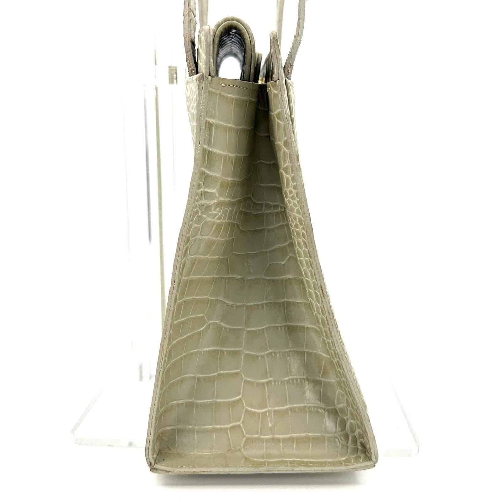 Yves Saint Laurent YSL Shoulder Mini Tote Bag White/Green Leather