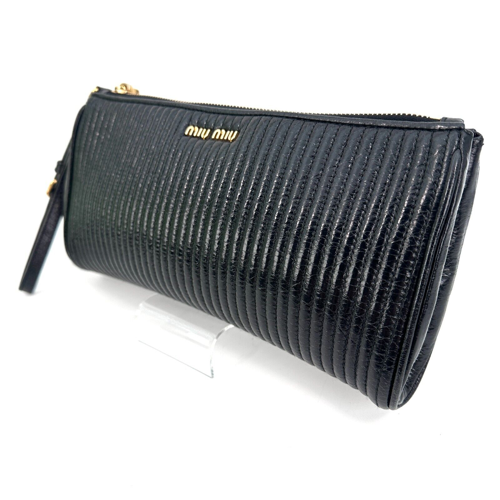 Miu Miu Quilted Clutch Bag Leather Pouch Matelasse