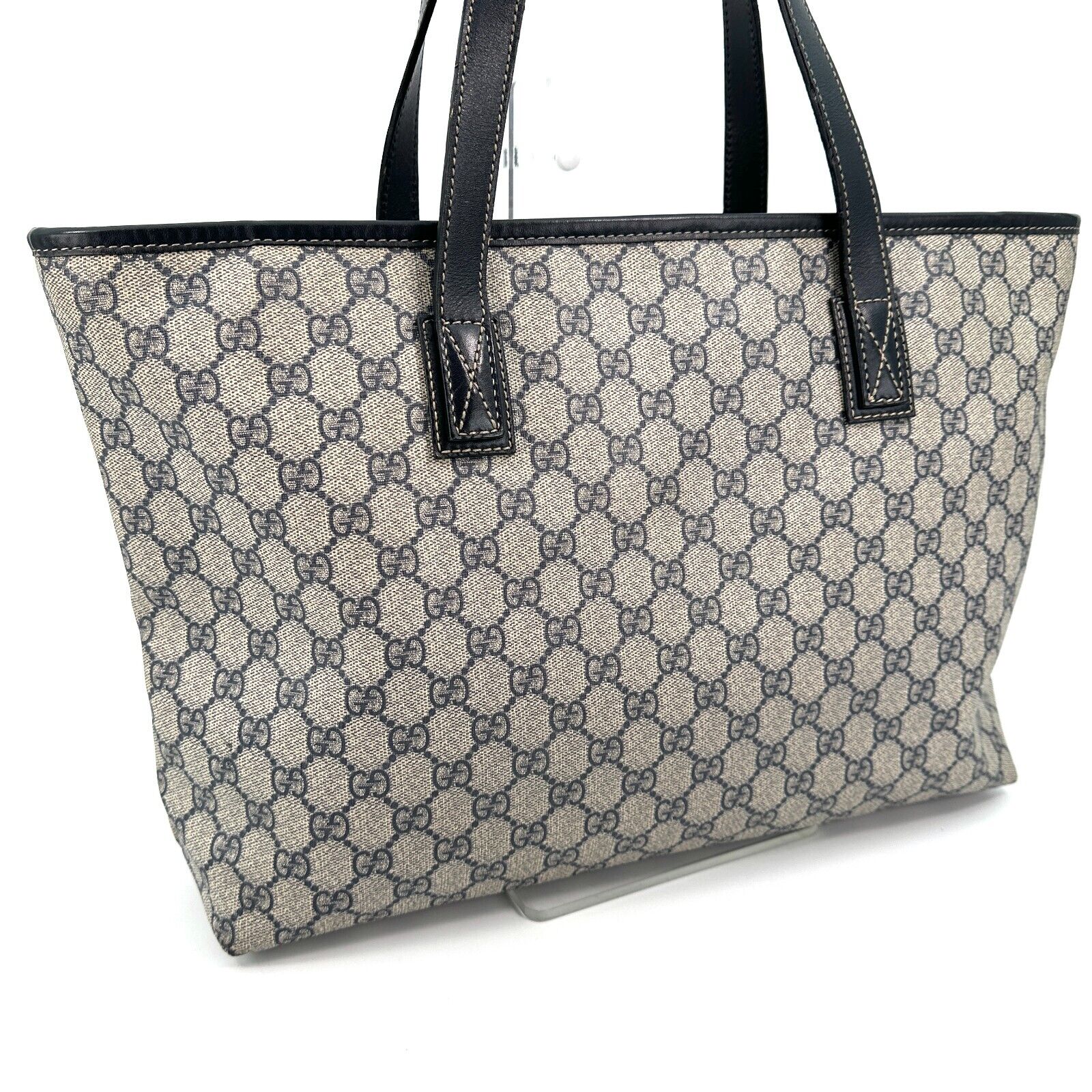 Gucci GG PVC Leather Supreme Tote Shoulder Bag Purse Navy