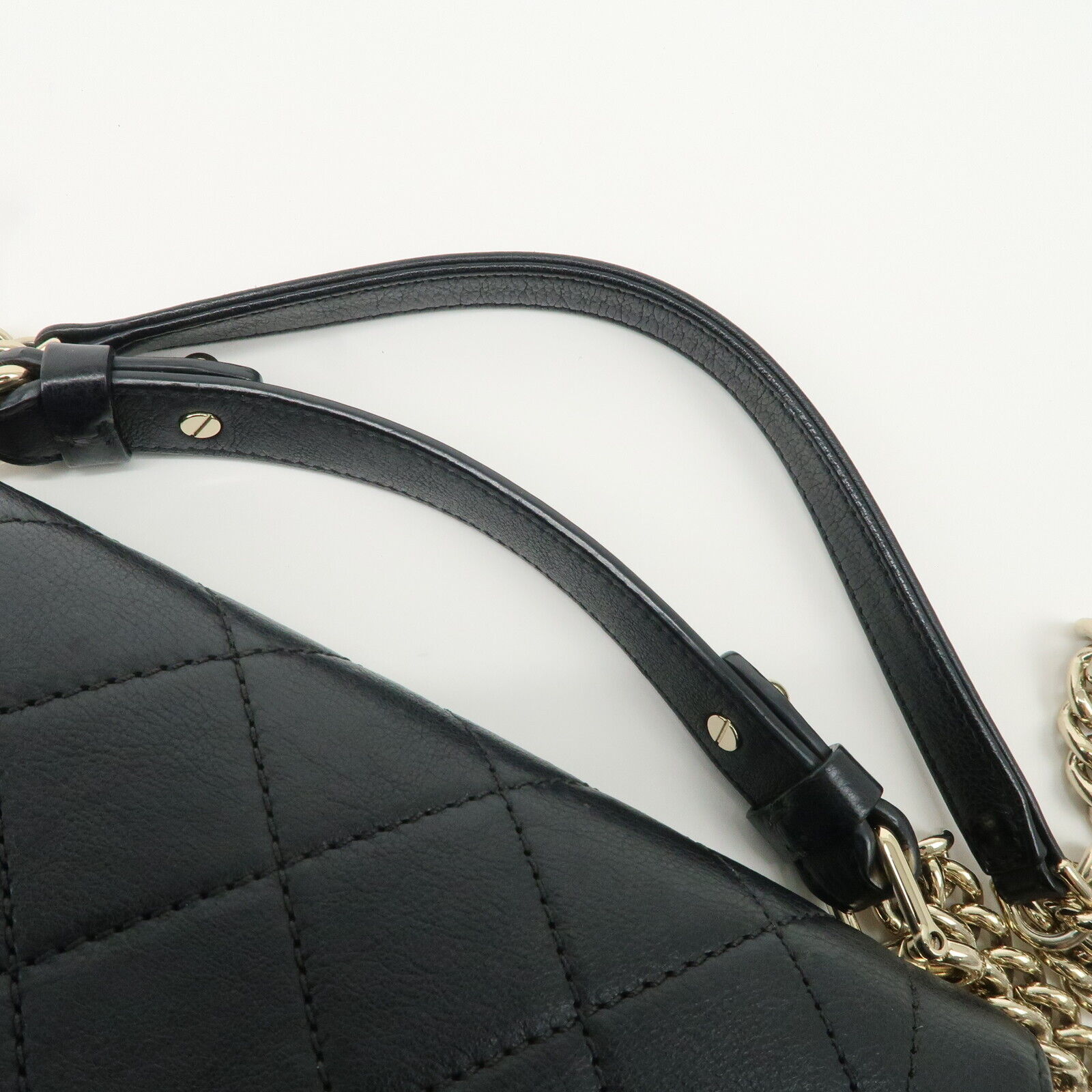 Chanel Logo Leather 2WAY Shoulder Bag Black & Gold Hardware
