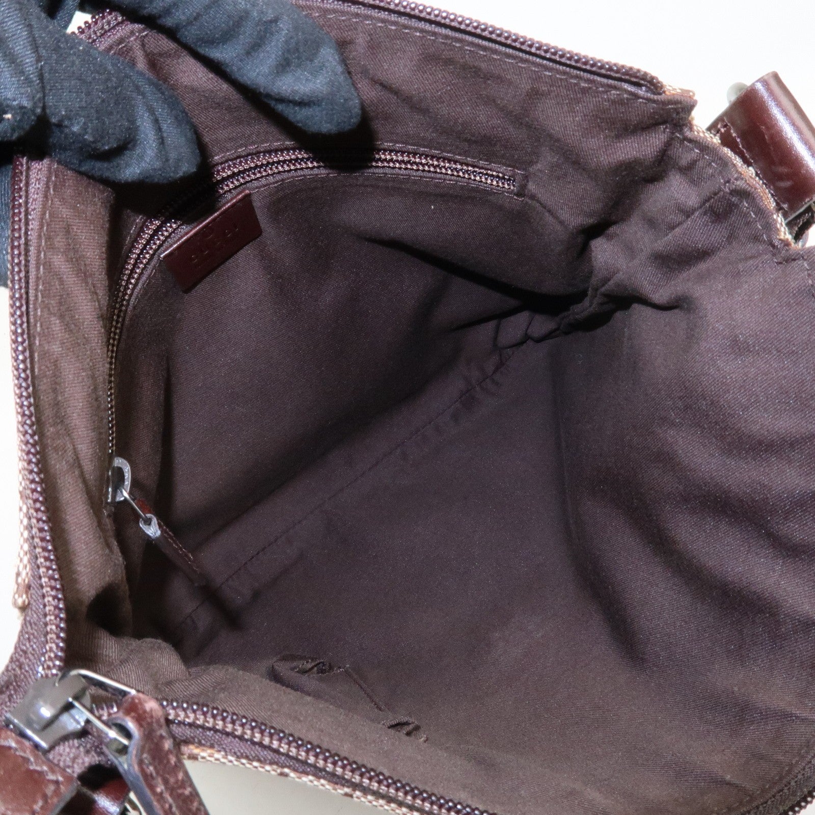 Gucci GG Canvas Leather Shoulder Bag Crossbody Brown