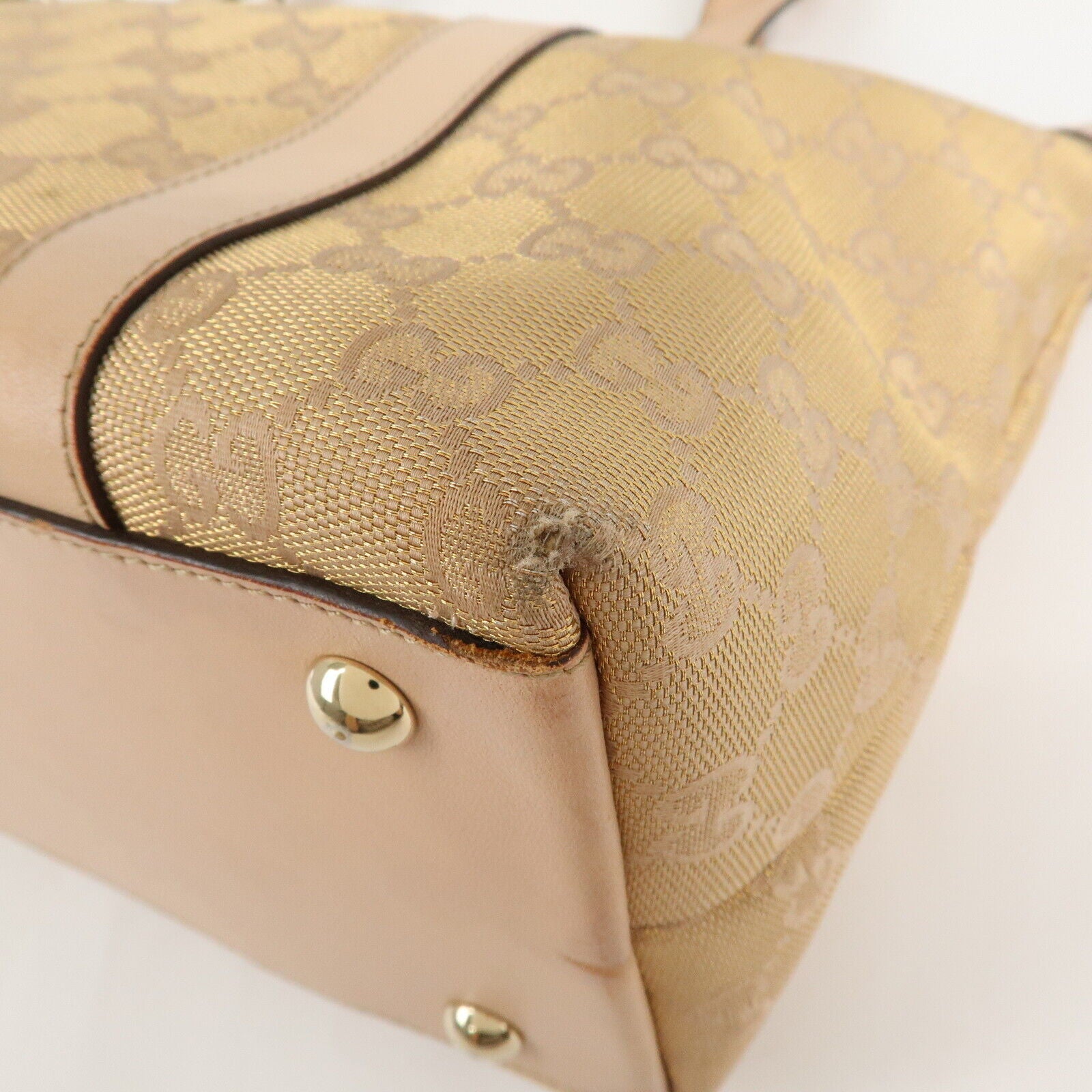 Gucci Abbey Line GG Canvas Leather Tote Bag - Pink White