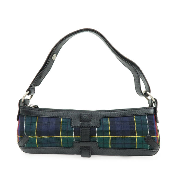 Burberry Shoulder Bag - Black, Green, Canvas, Leather