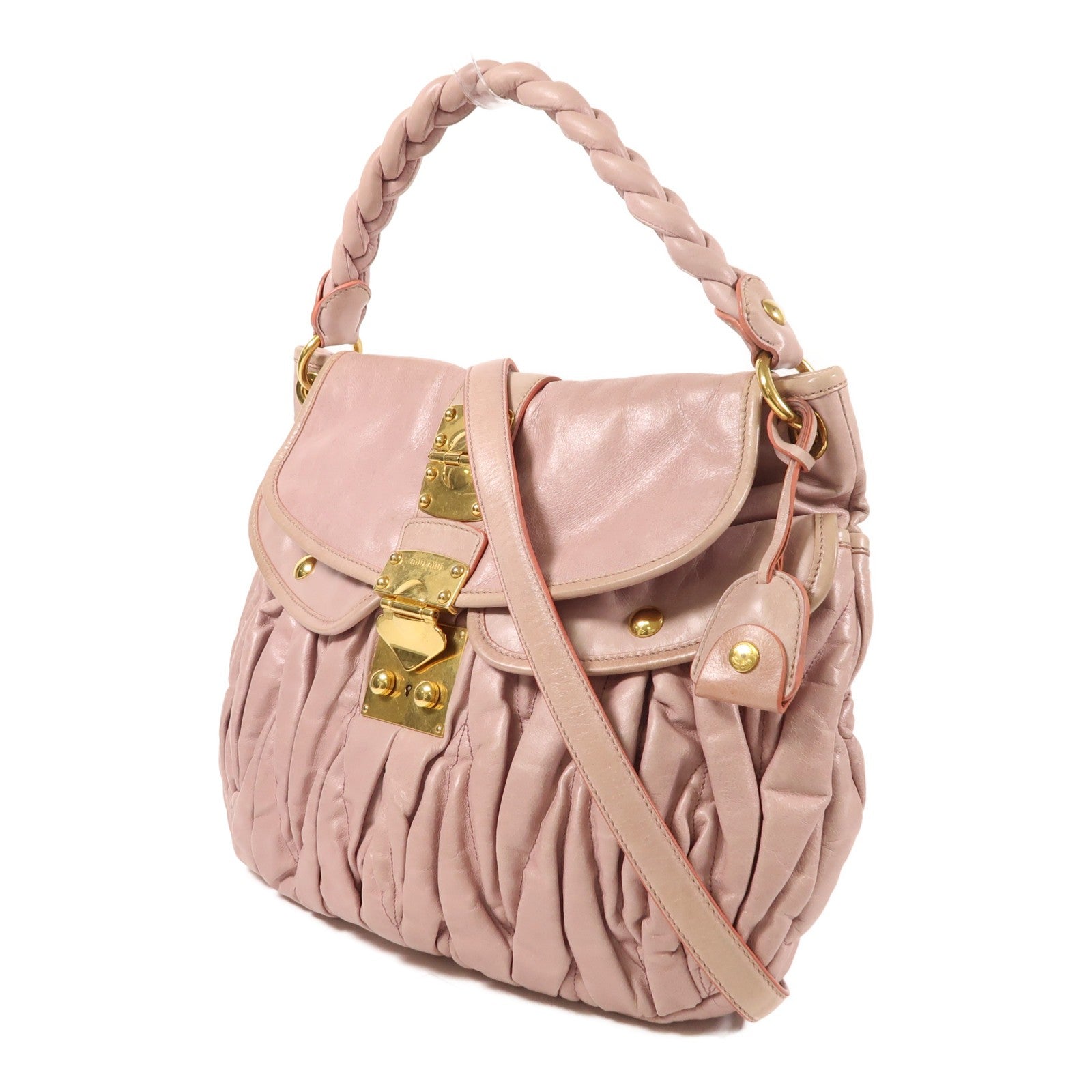 Miu Miu GHW Matelasse Coffer 2 Way Shoulder Bag - Pink, Calfskin Leather 