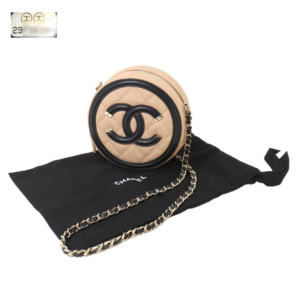 Chanel CC Filigree Chain Shoulder Bag - Beige, Black, Caviarskin Leather