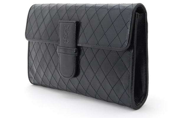 Saint Laurent Yves Clutch Bag - Navy, Leather 