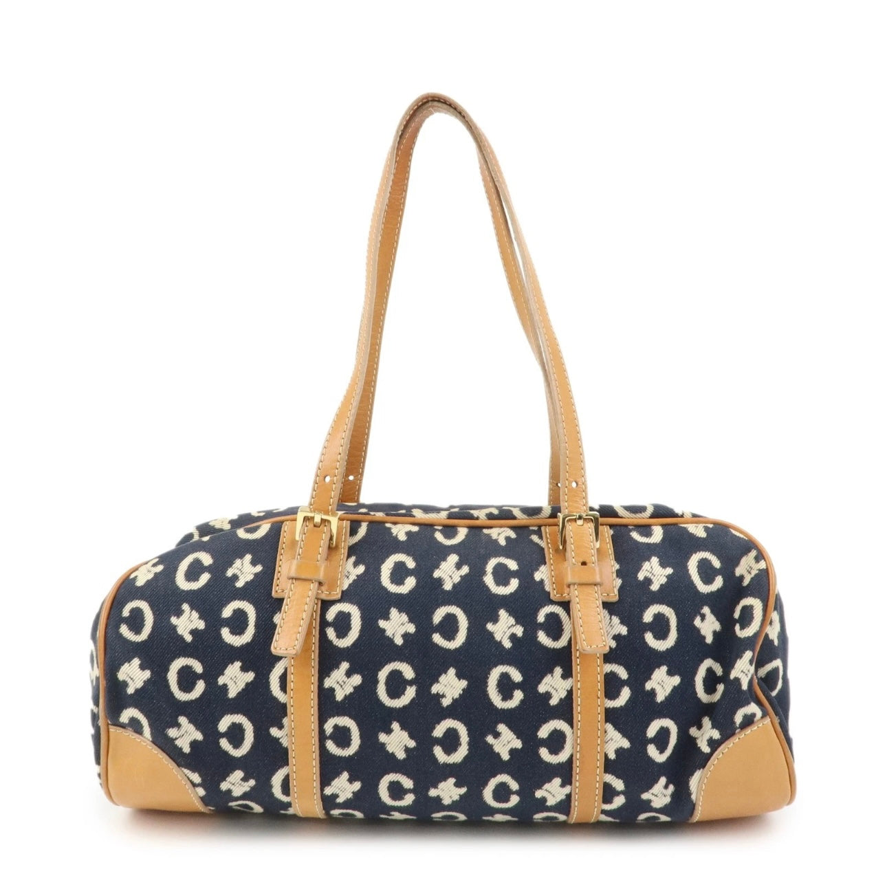CELINE C Macadam Canvas Leather Shoulder Bag Navy