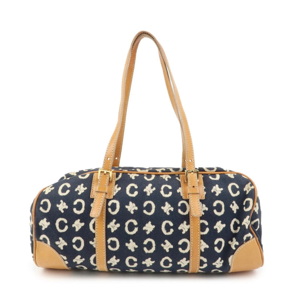 CELINE C Macadam Canvas Leather Shoulder Bag Navy