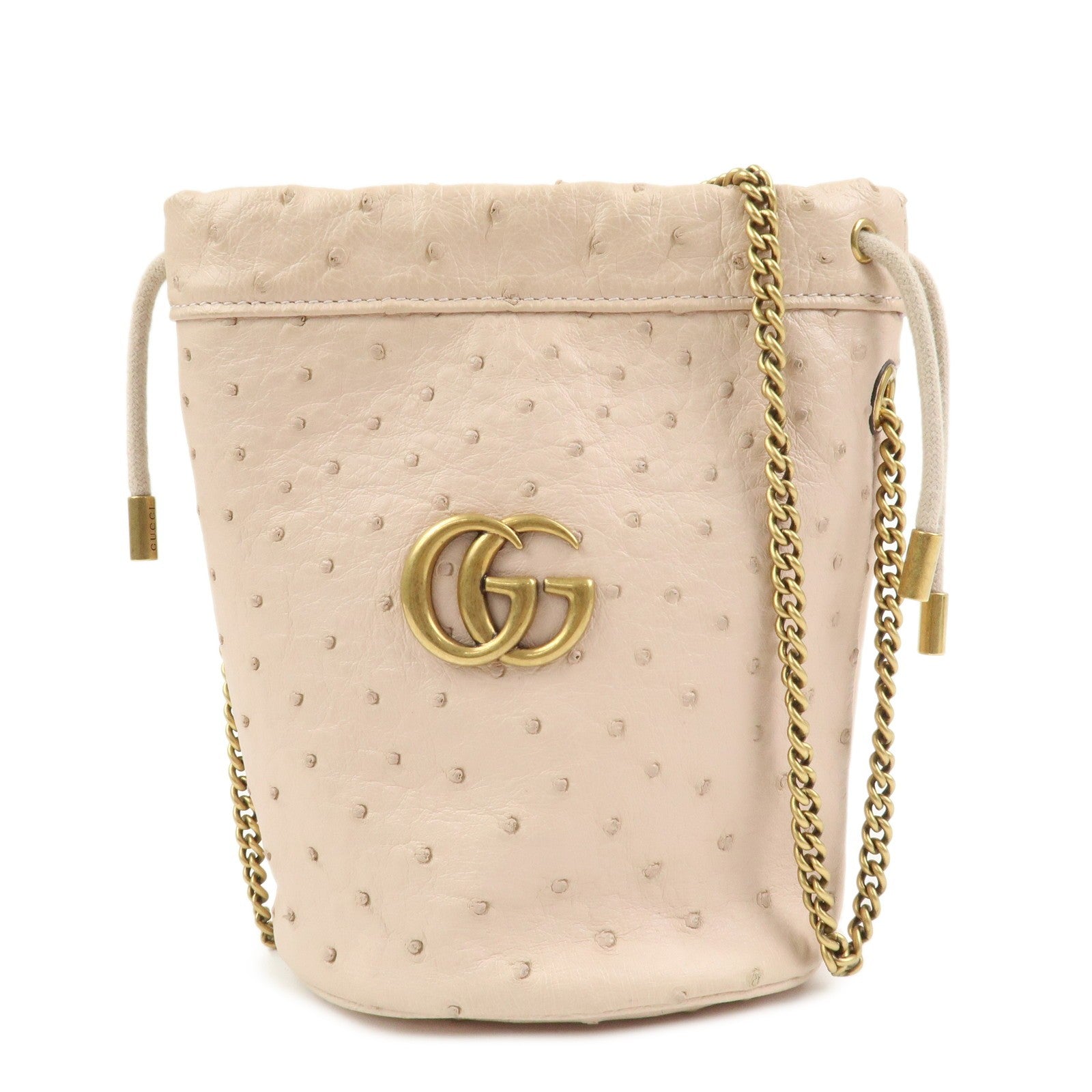 Gucci GG Marmont Mini Bucket Chain Bag - Ivory, Ostrich Leather