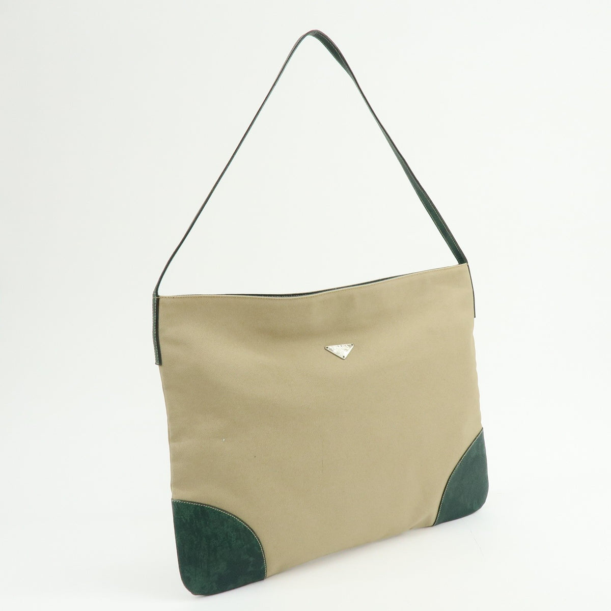 Prada Shoulder Bag - Beige, Green, Canvas, Leather