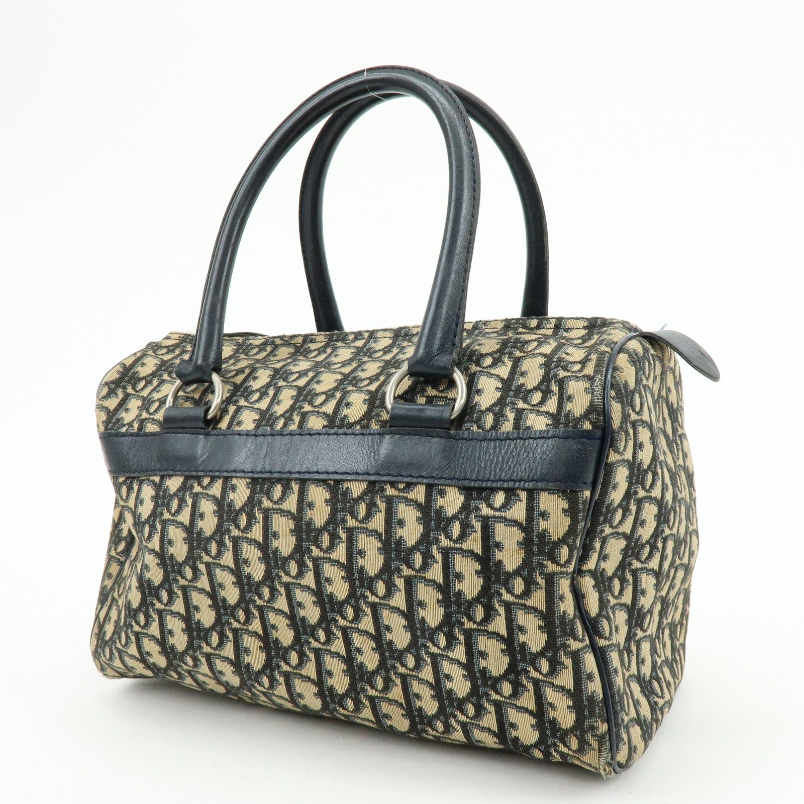 Christian Dior Trotter Boston Hand Bag - Beige Navy, Leather 