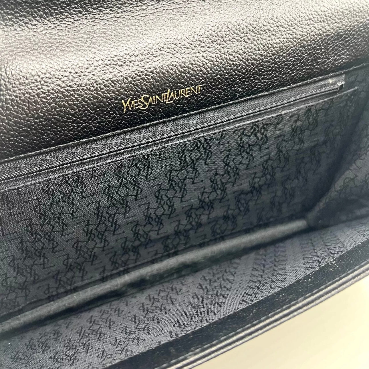 YVES SAINT LAURENT Clutch Bag Leather Black Vintage