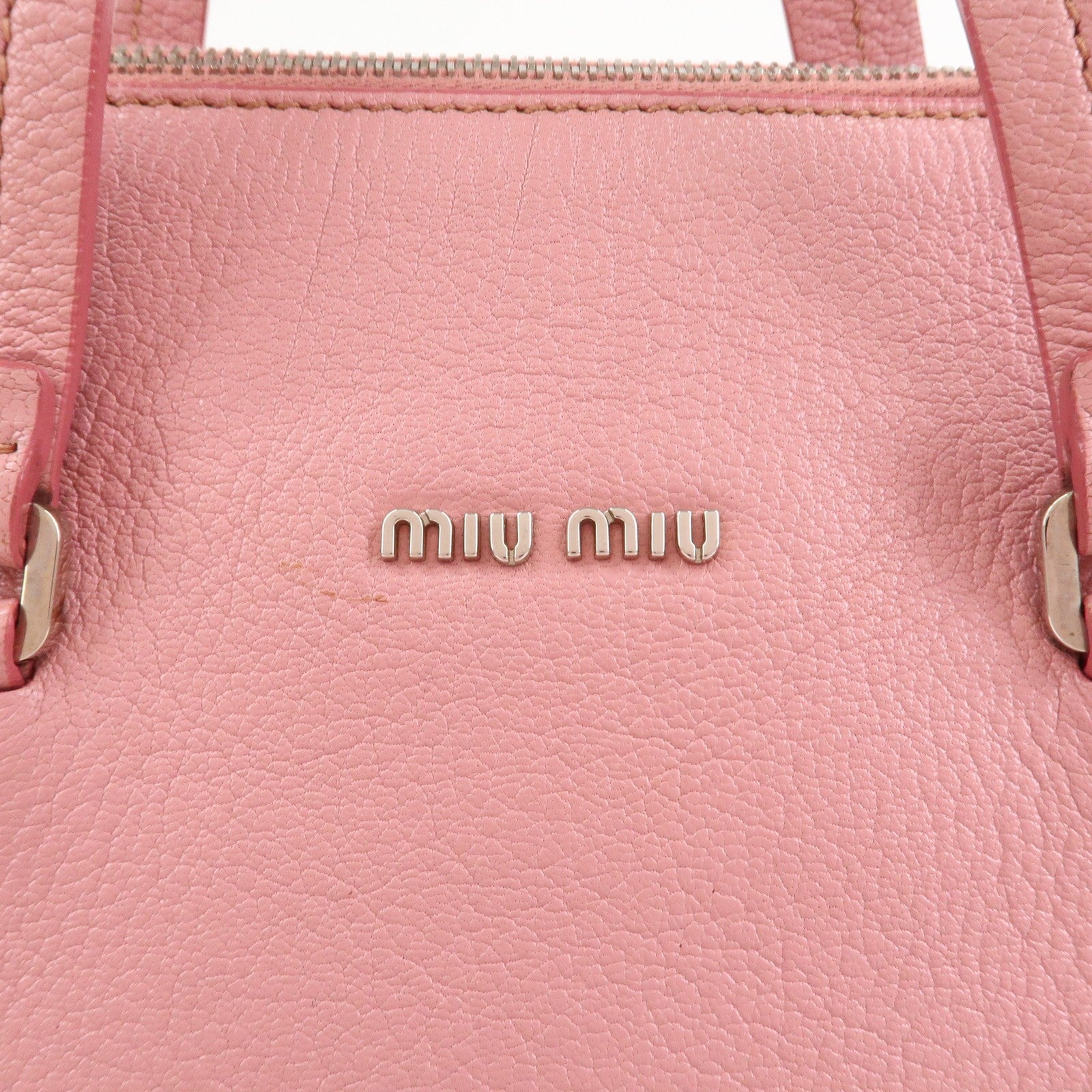 Miu Miu Logo Madras Hand Bag - Pink, Leather 