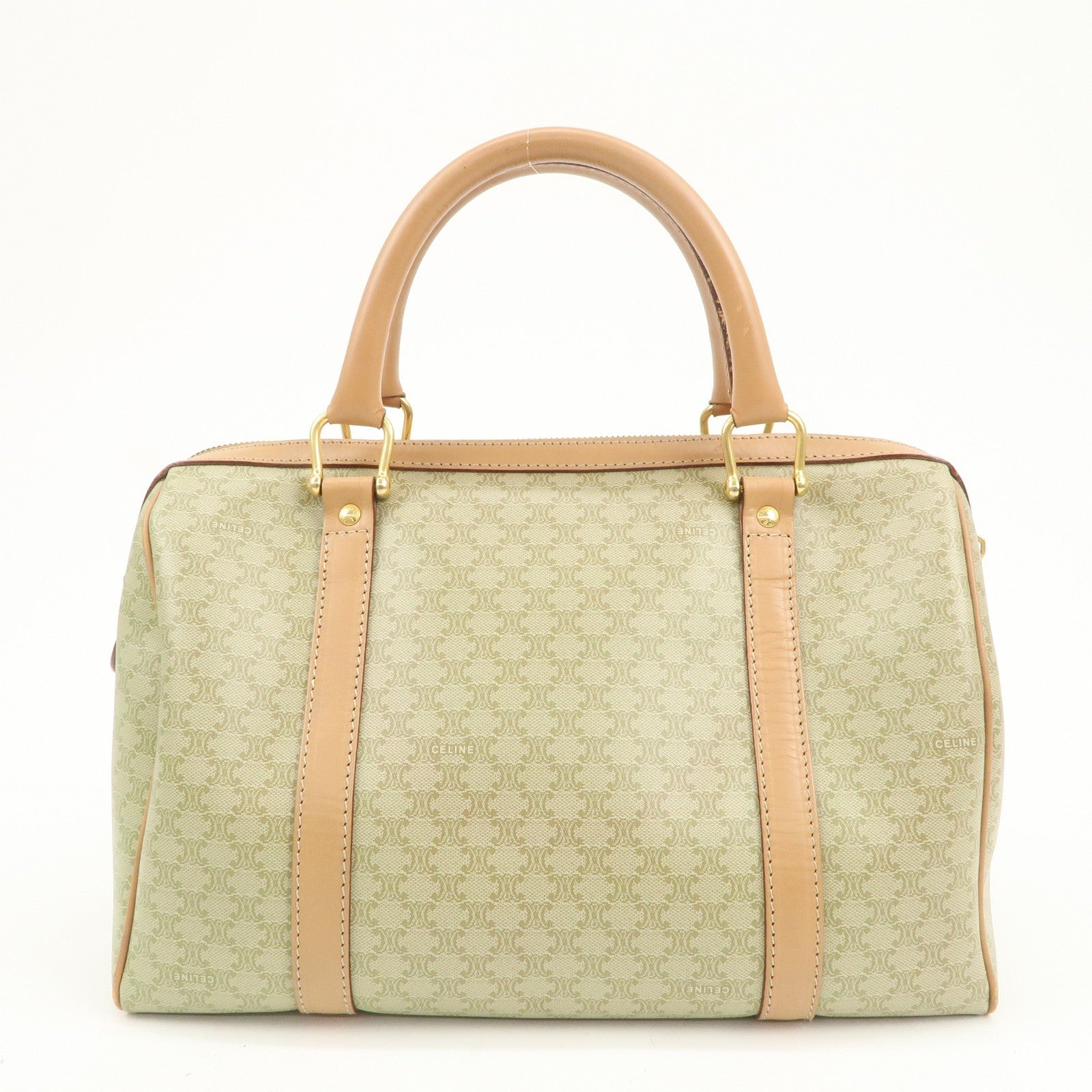 Celine Macadam Logo Boston Hand Bag - Beige, PVC