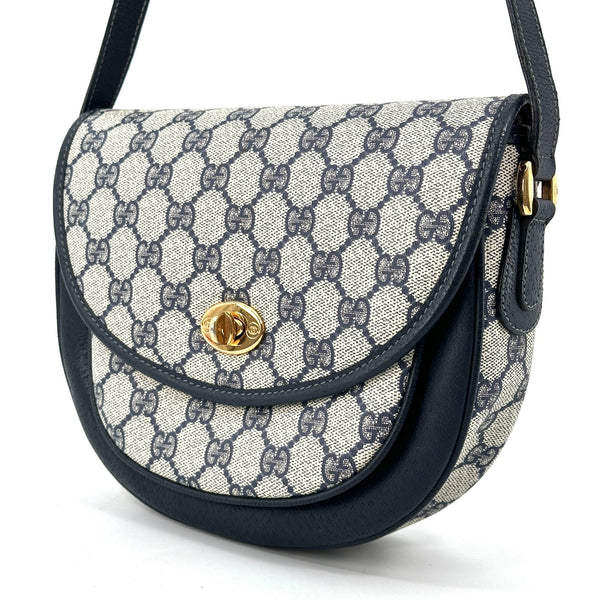 Gucci GG Pattern Turnlock Shoulder Bag - Navy Blue, PVC Leather