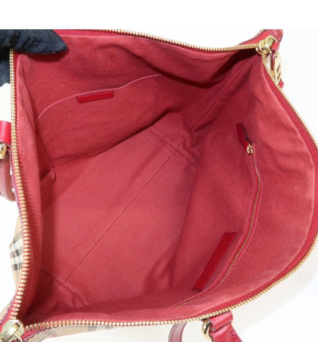 Burberry Nova Plaid Tote Bag - Beige, Red, PVC Leather 