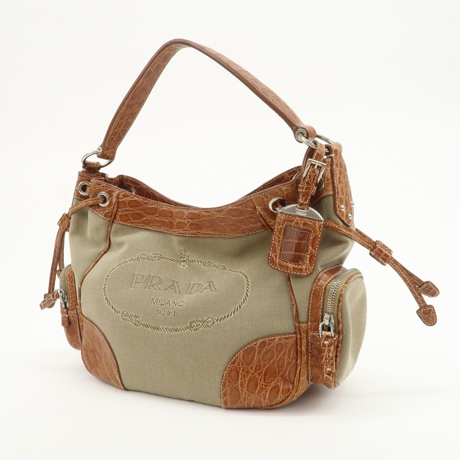 Prada Jacquard Shoulder Bag - Brown, Embossed Leather