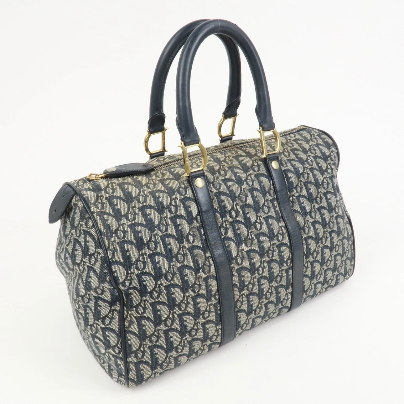Christian Dior Jacquard Boston-  Navy, Leather.