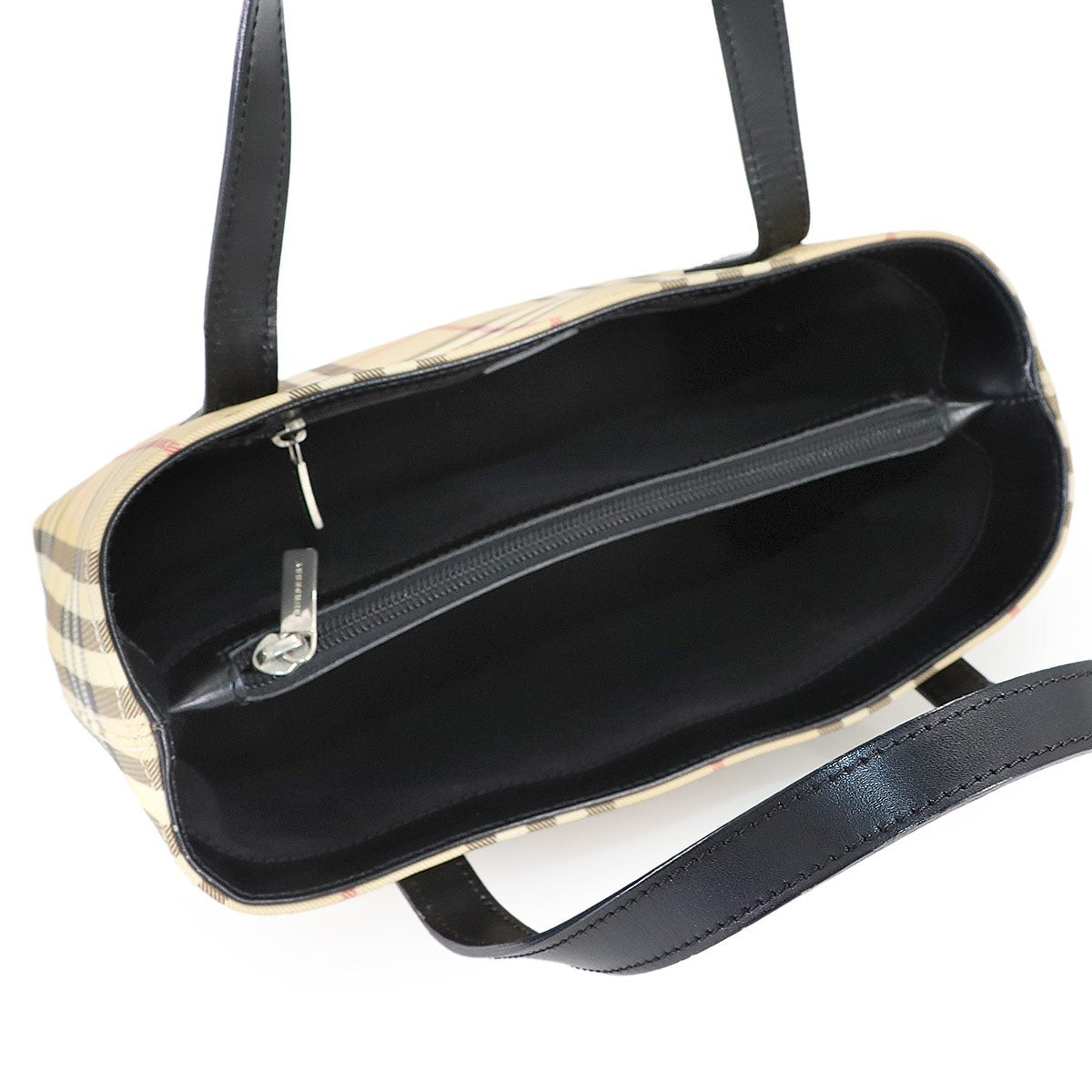 Burberry Plaid Hand Bag - Beige, Black, PVC, Leather
