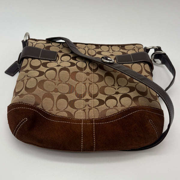 Coach shoulder bag beige brown signature 2-way bag canva