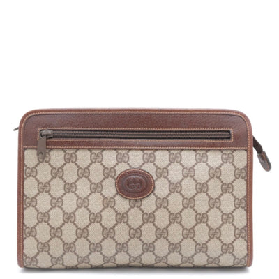 Gucci GG Supreme Clutch Hand Bag - Beige Brown, PVC Leather