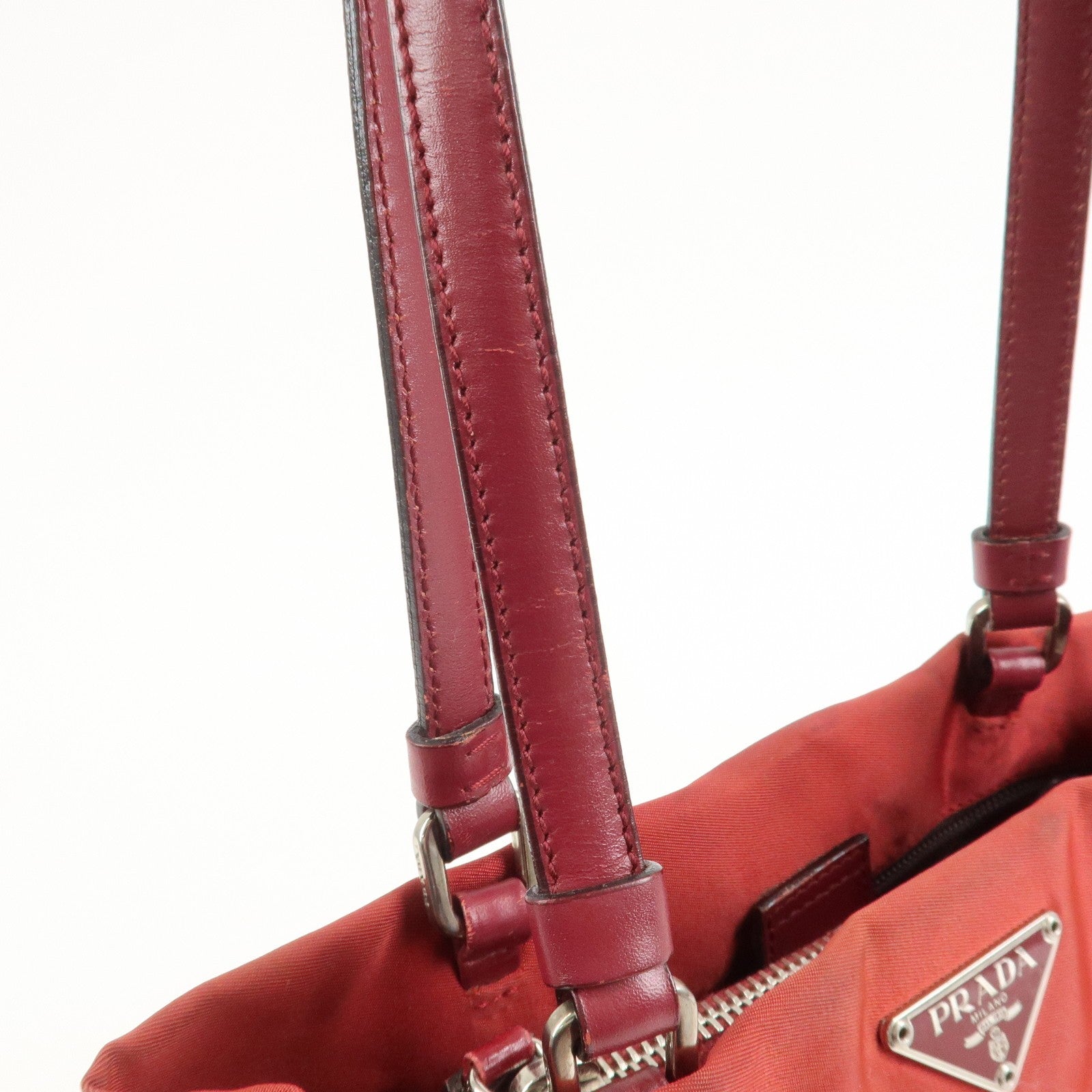 Prada Triangle Logo Tote Bag - Red, Nylon and Leather
