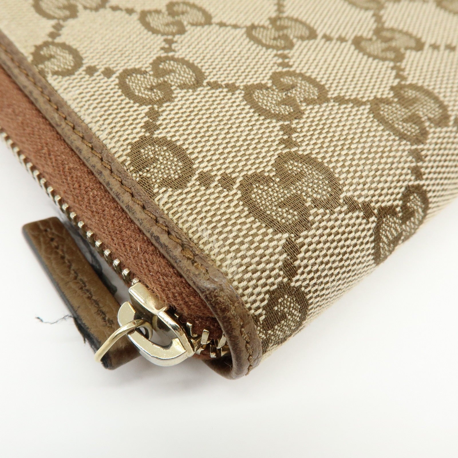Gucci GG Canvas Leather Round Zippy Long Wallet - Beige, Brown, Canvas, Leather