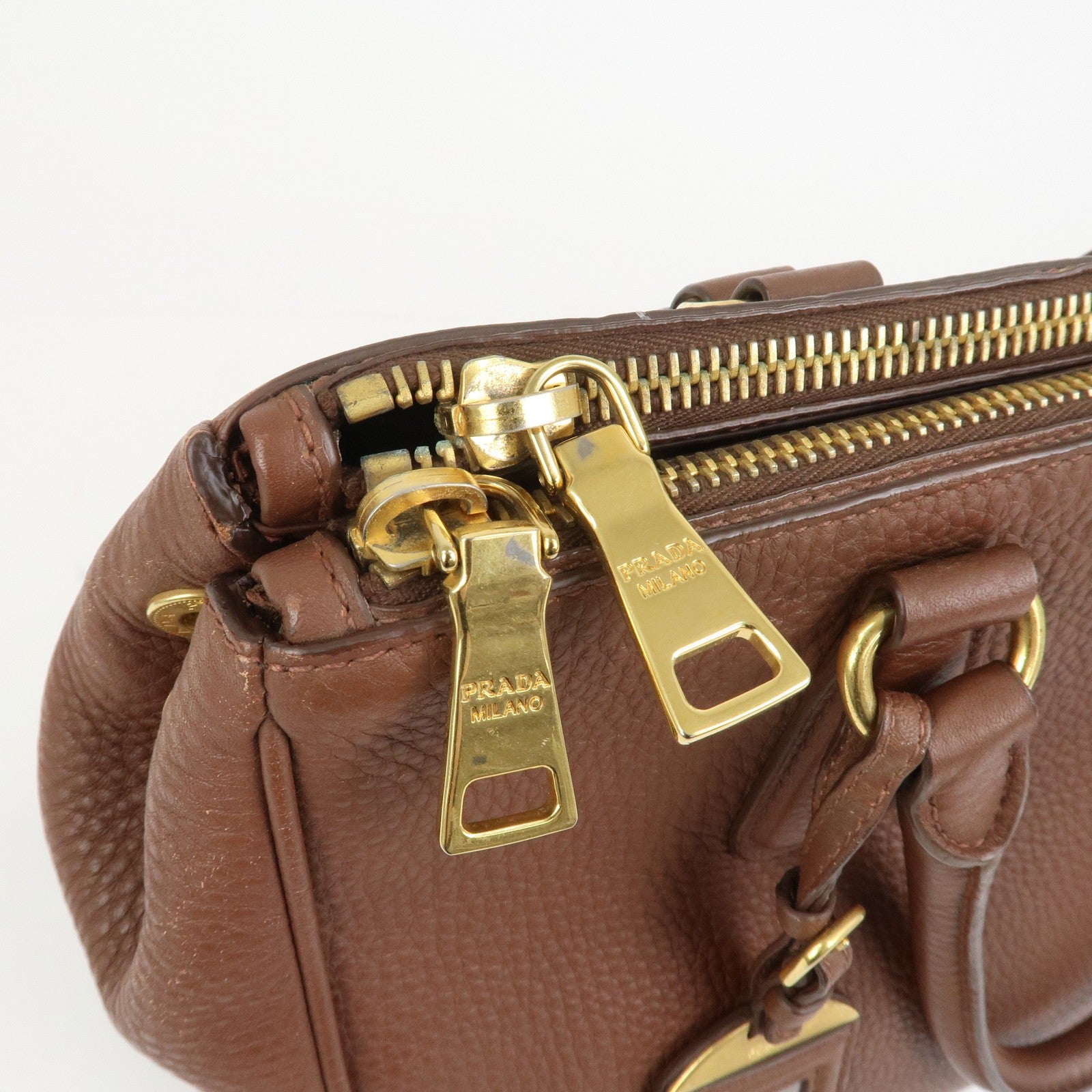 Prada Logo Hand Bag - Brown, Leather