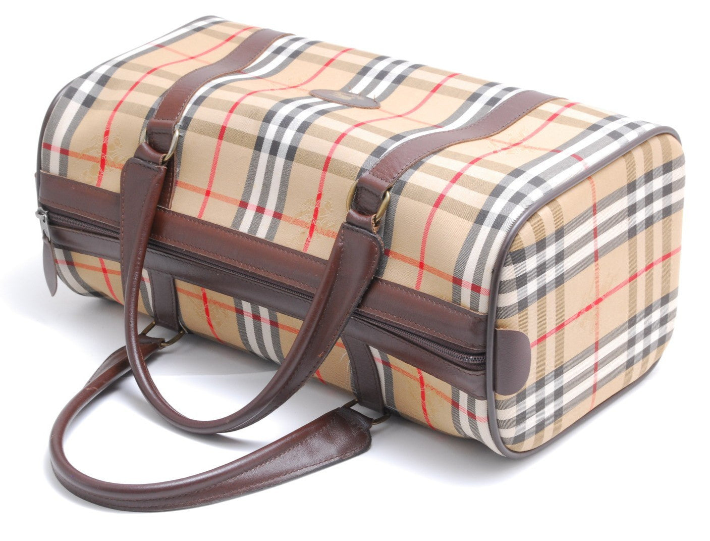 Burberry Nova Check Shadow Horse Boston Bag - Brown, Canvas