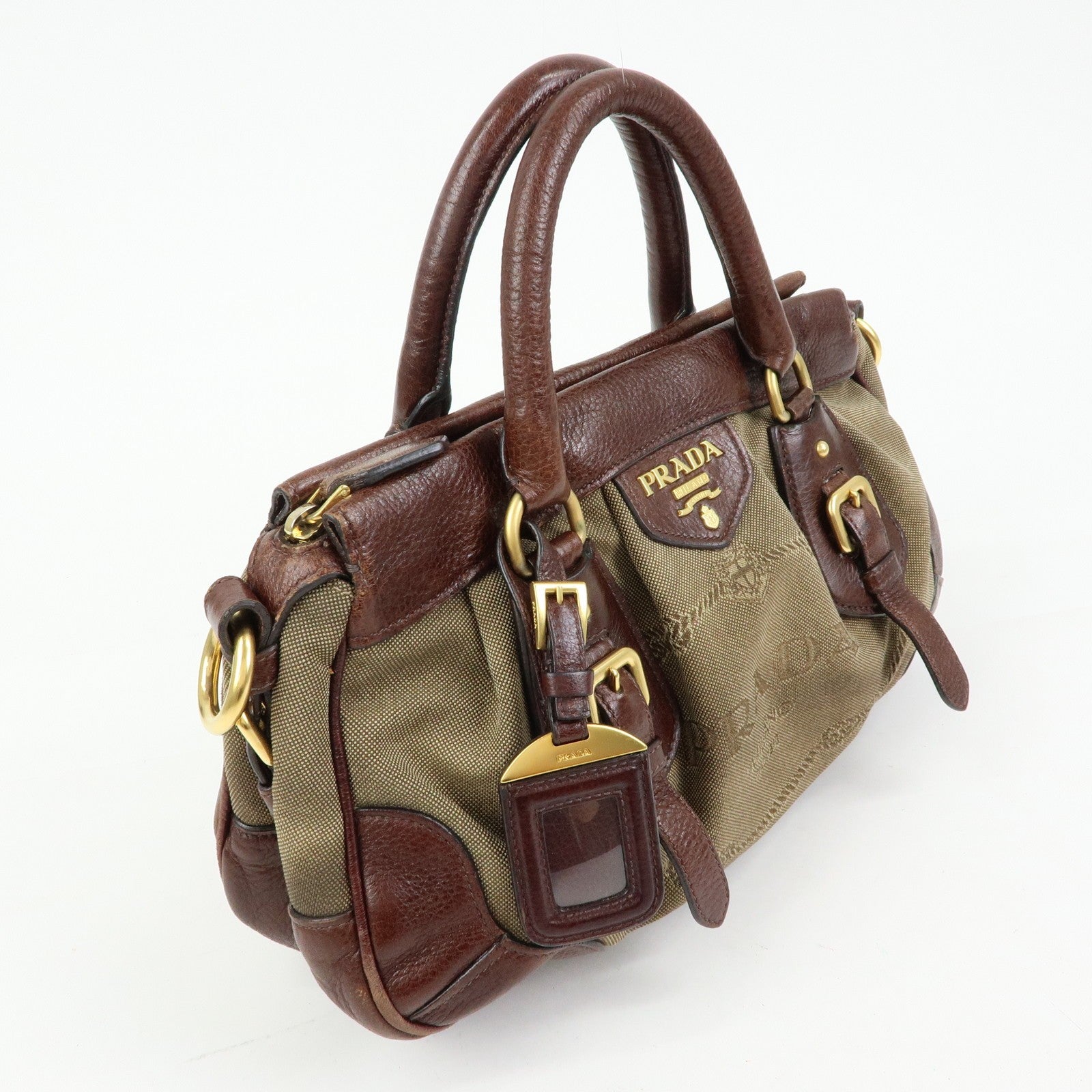 Prada Logo Jacquard 2Way Bag - Brown, Leather