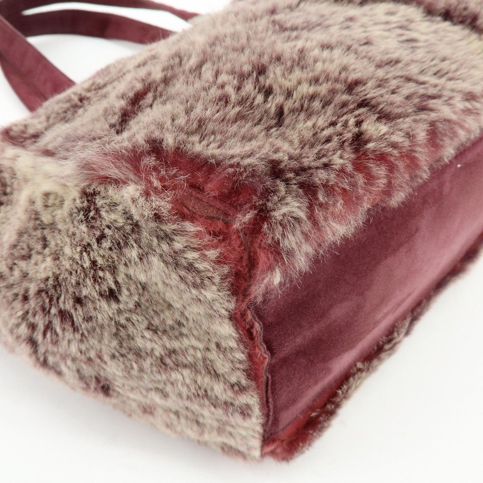 CHANEL COCO Mark Hand Bag - Bordeaux, Beige, Fur, Suede