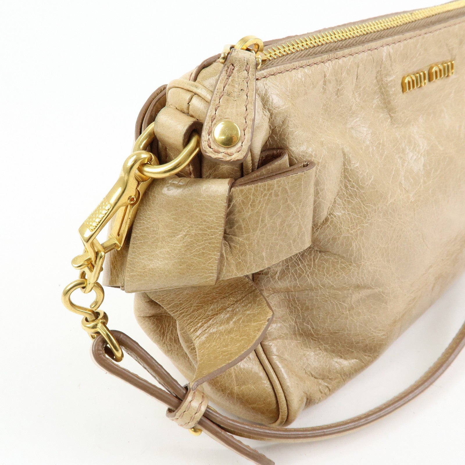 Miu Miu Double Sided Ribbons Handbag - Beige, Leather