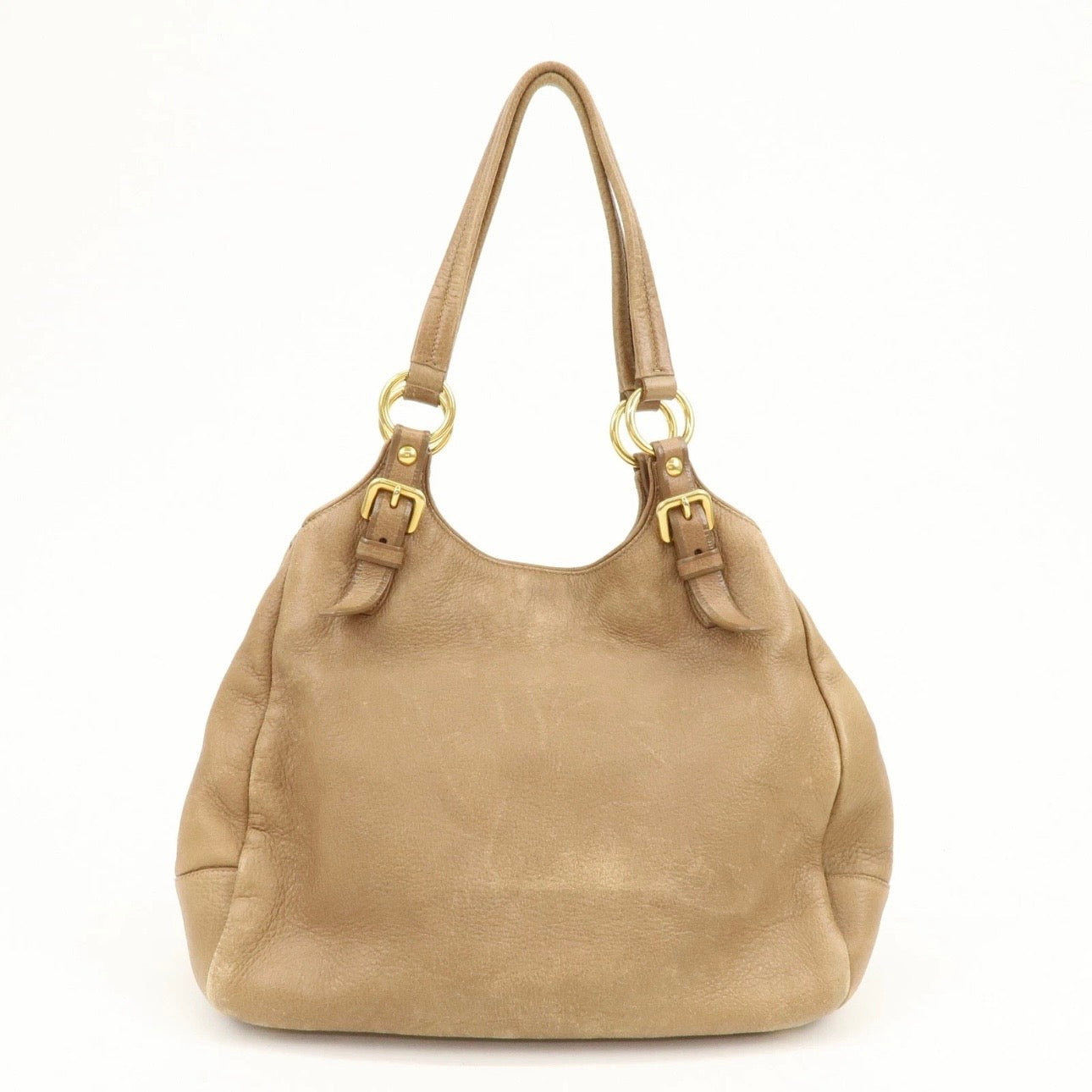 PRADA Leather Shoulder Bag Hand Bag Light Brown