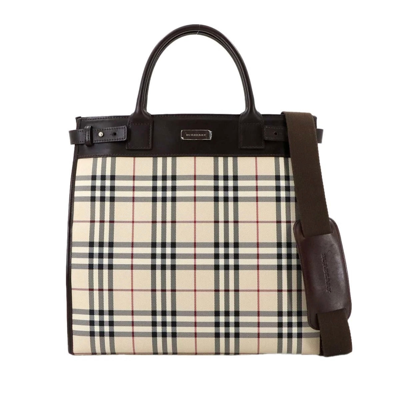 BURBERRY Nova check Tote Shoulder Bag Canvas Leather Beige Brown