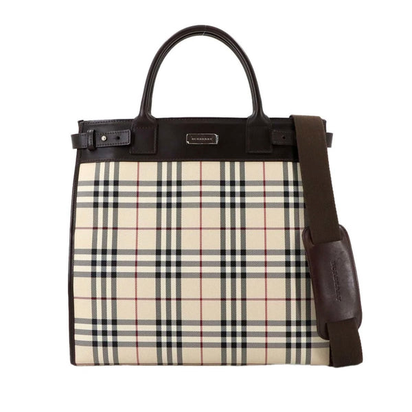 BURBERRY Nova check Tote Shoulder Bag Canvas Leather Beige Brown