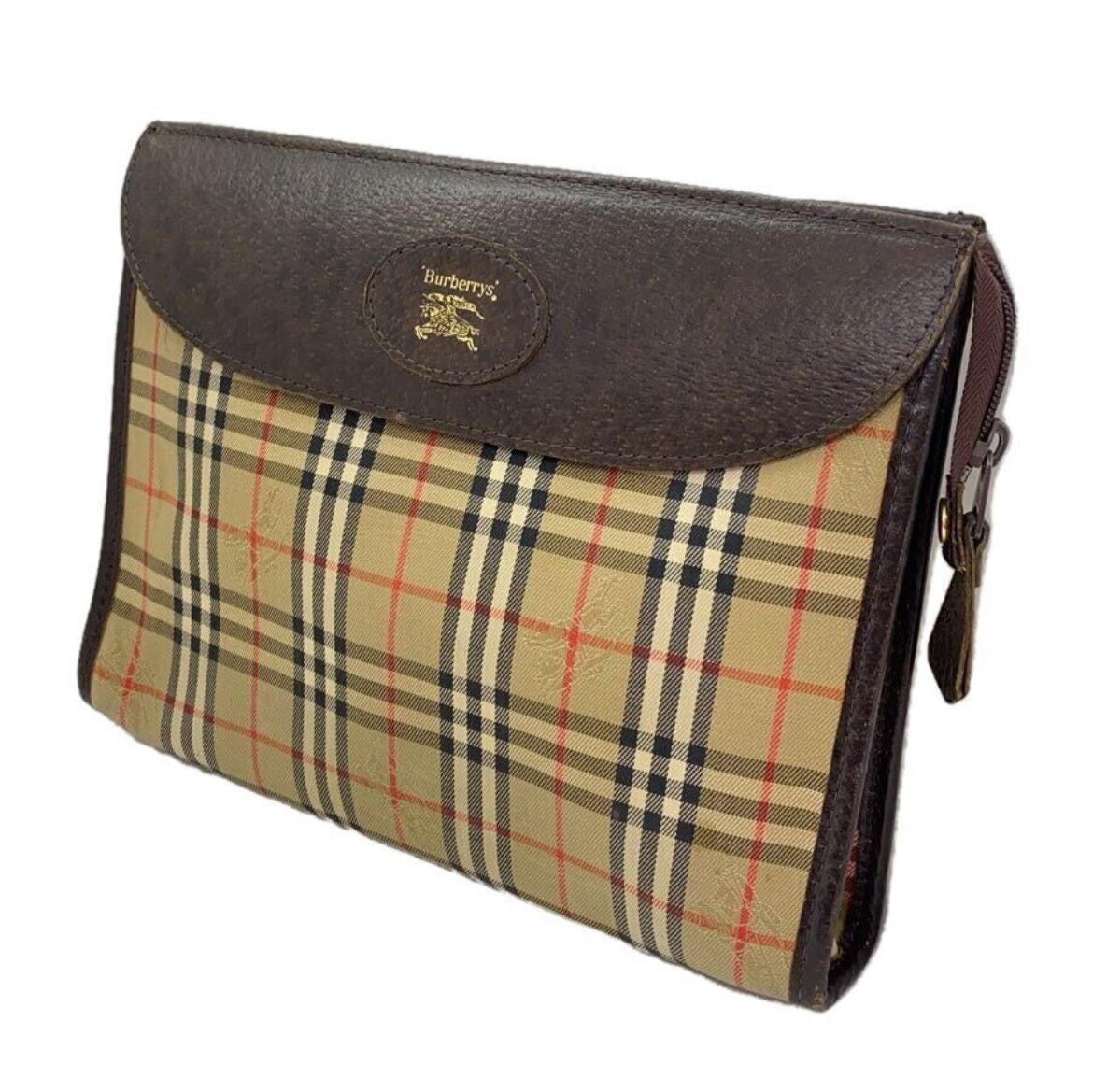 Burberry Nova Check Clutch Pouch Bag - Brown, Leather Fabric