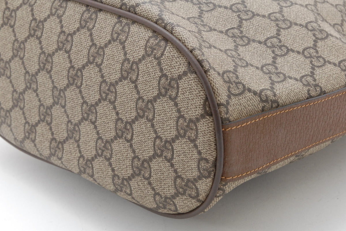 Gucci GG Supreme Monogram Canvas Drawstring Bucket Shoulder Bag - Brown, PVC Leather