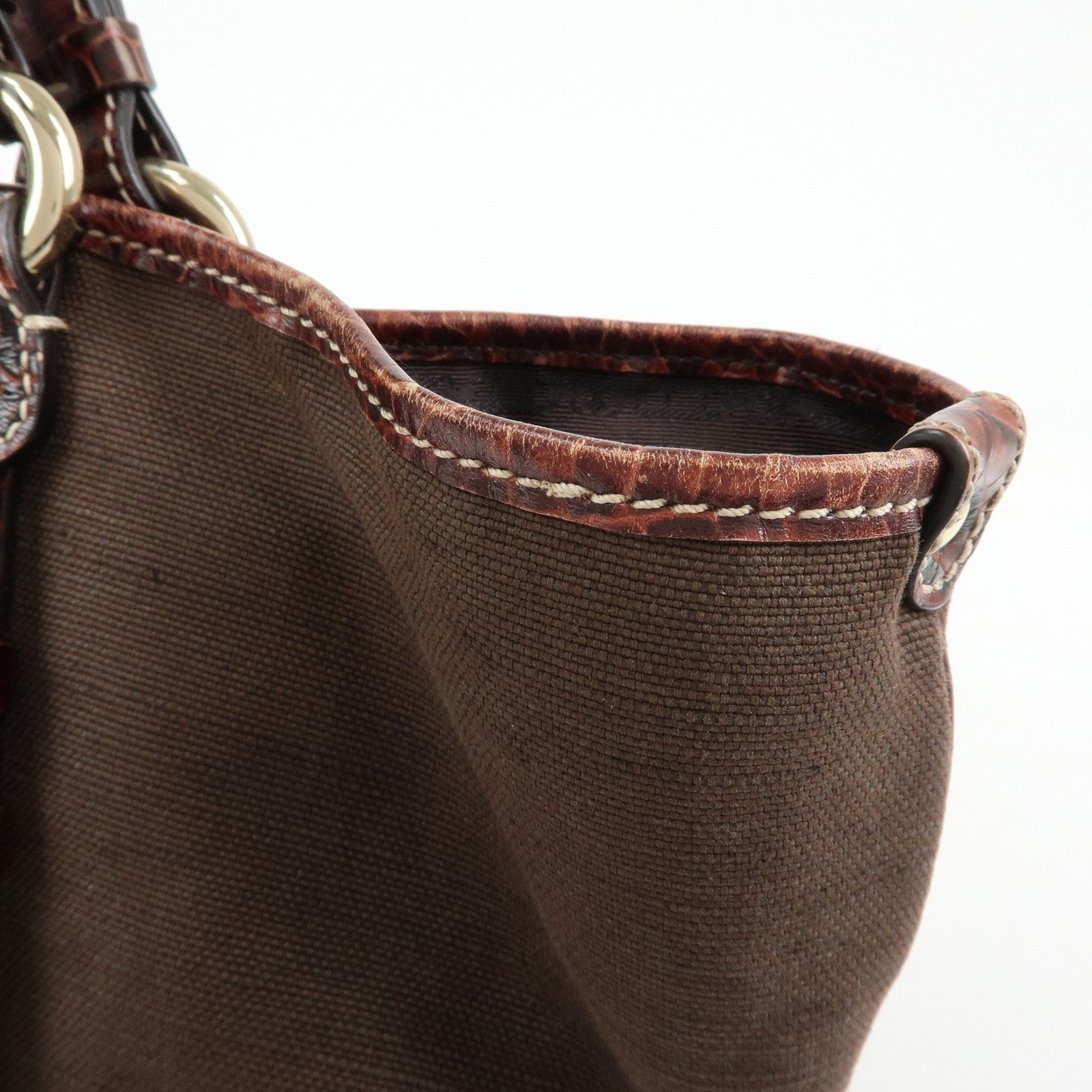 Celine Logo Canvas Tote Bag - Brown, Embossed Leather