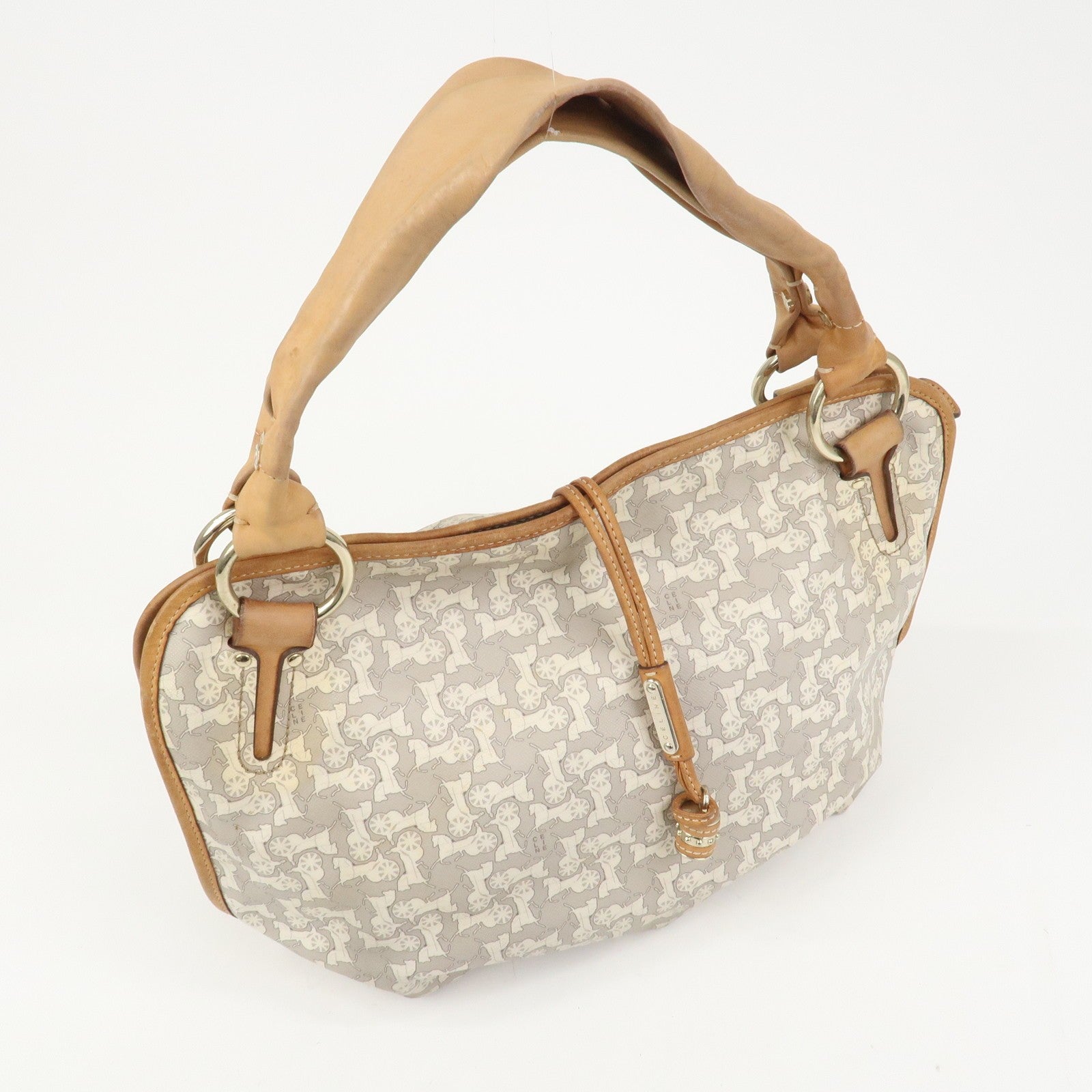Celine Logo Hand Bag - Gray and Light Brown, Leather