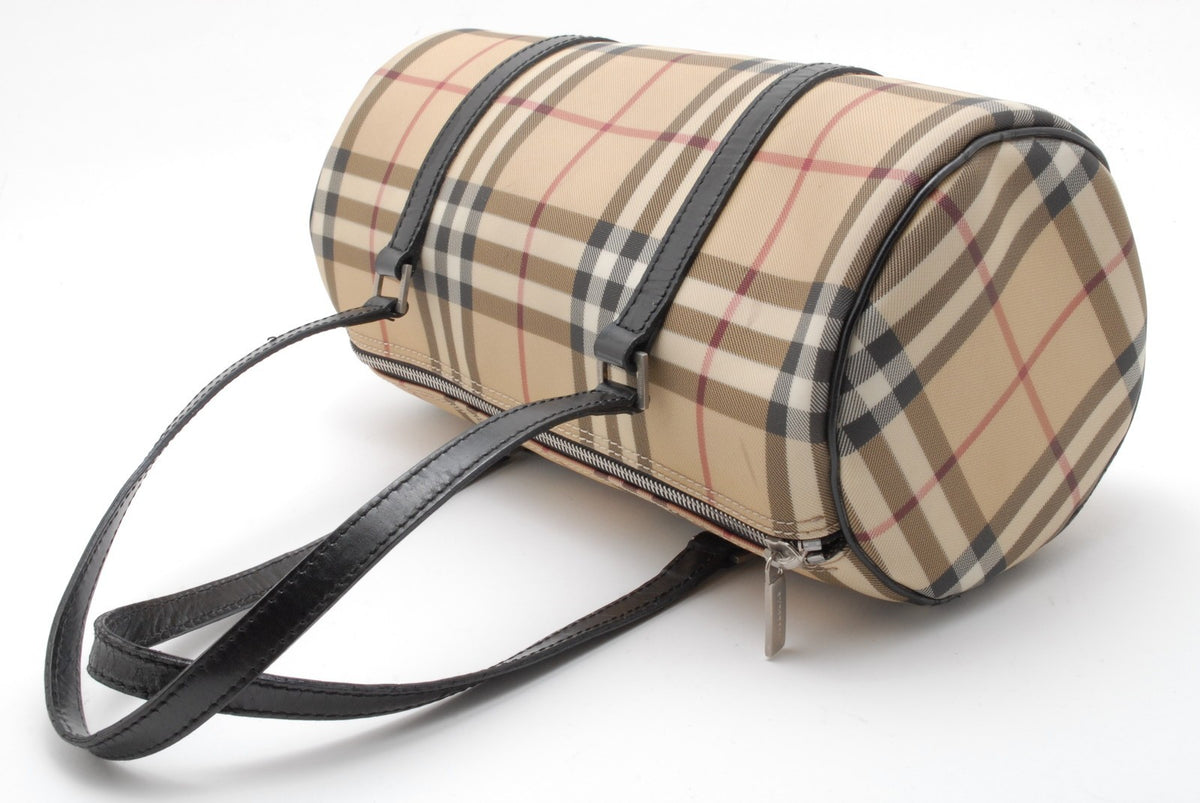 Burberry Nova Check Barrel Handbag - Beige Black, PVC Leather