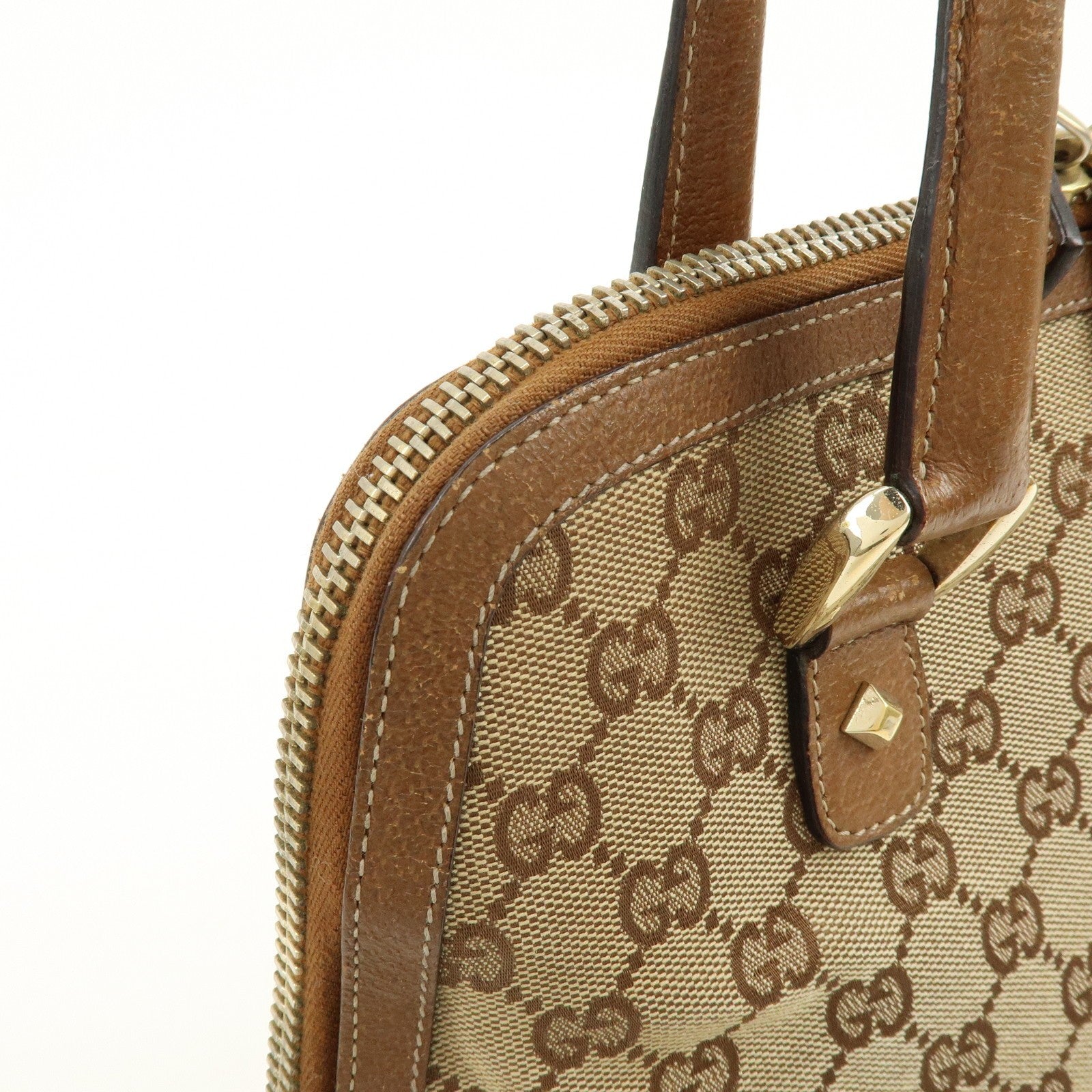 Gucci Hand Bag - Brown, GG Canvas, Leather 