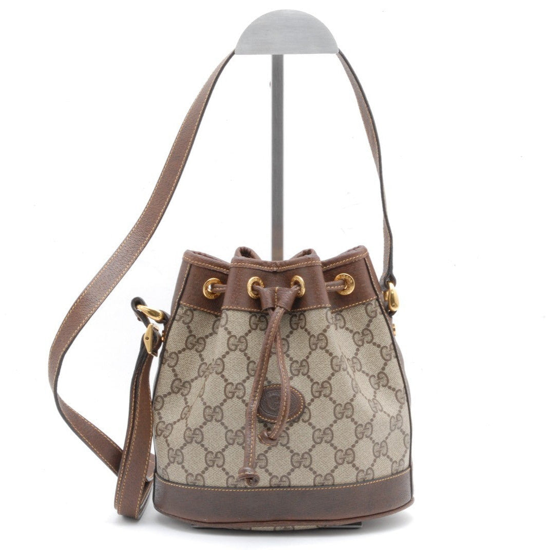 Gucci GG Supreme Drawstring Bag Shoulder Bag - Brown, PVC Leather
