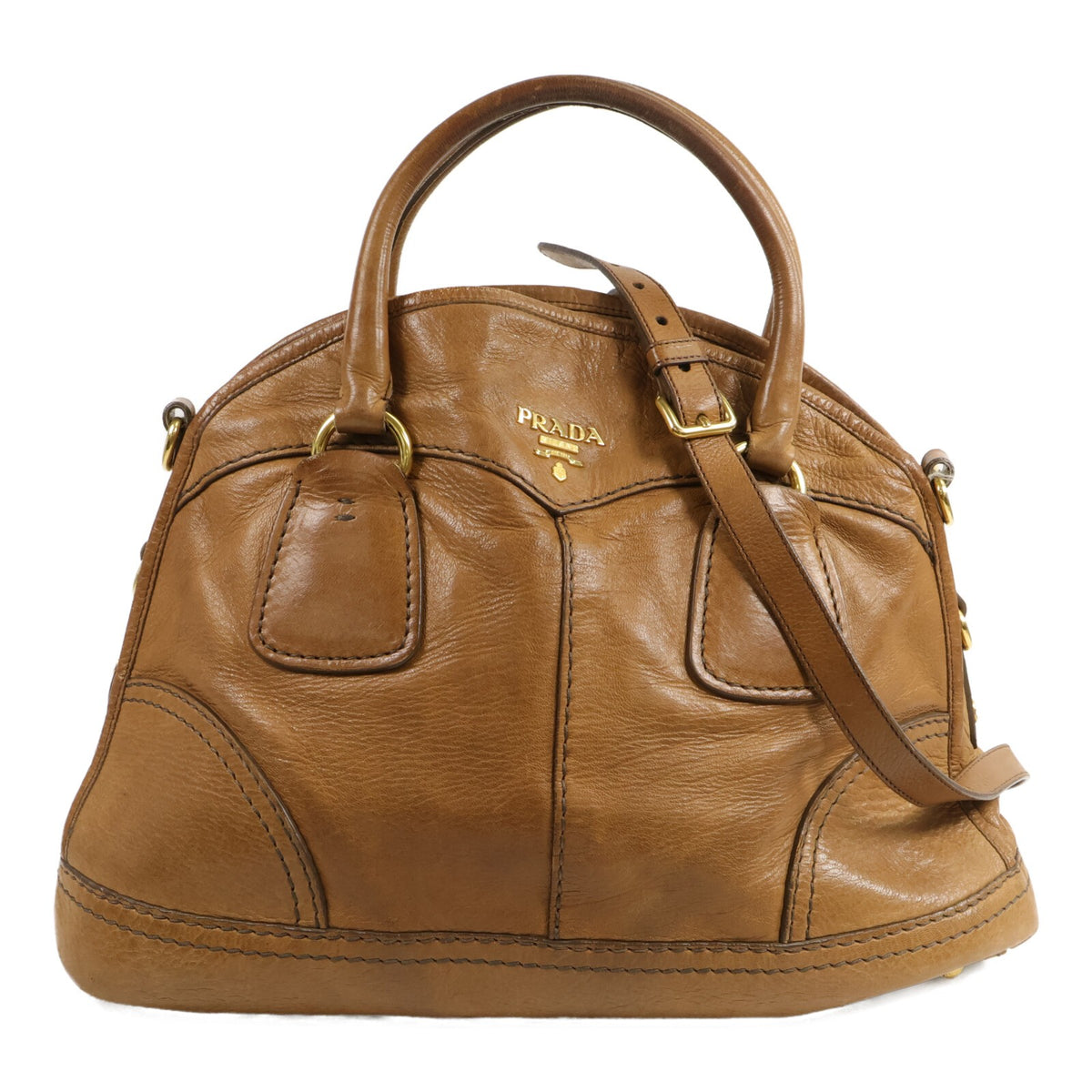 Prada Cervo Shine Bauletto Shoulder Bag - Brown, Deerskin Leather